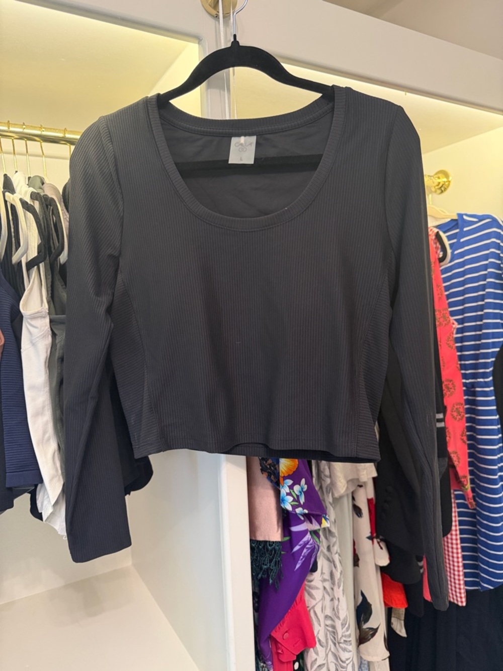 Calia black long sleeve top built in bra size large